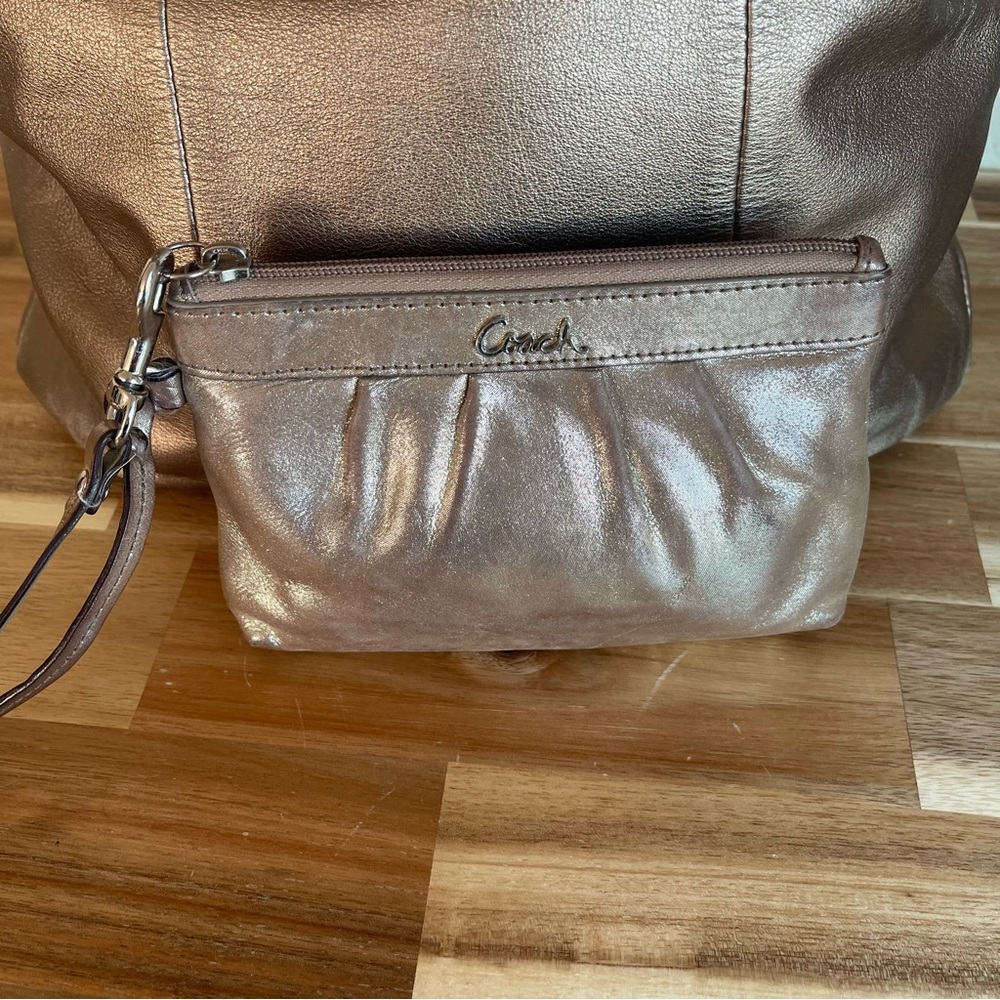 ON HOLD-Coach Metallic Bronze Leather Tote with Wristlet - Picture 13 of 16